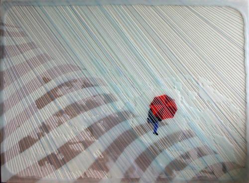 Red umbrella - 60 x 85 cm